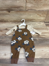 NEW Disney Baby 2pc Mickey Mouse Overalls Set Beige sz 0/3m