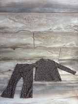 Old Navy 2pc Ribbed Leopard Long Sleeve Shirt & Pants Set Brown sz 12-18m