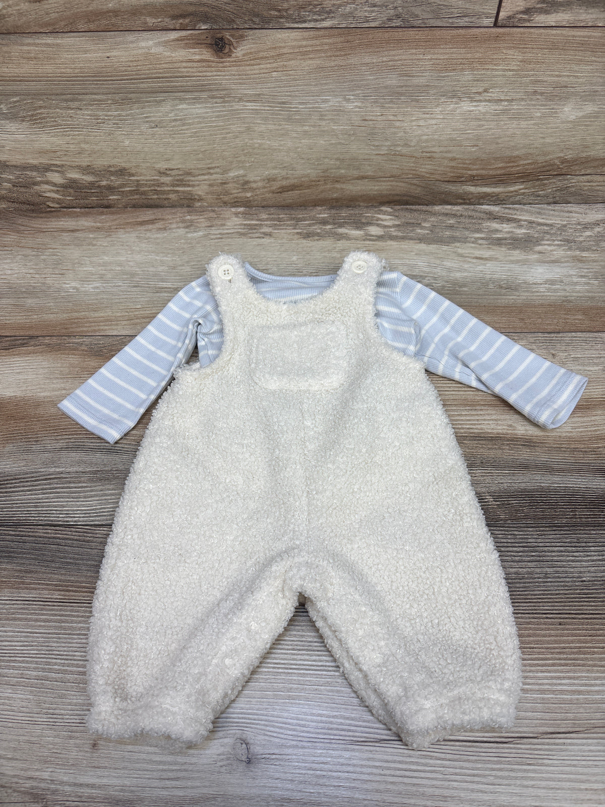 Cloud Island 2pc Long Sleeve Shirt & Sherpa Overalls Set Blue sz Newborn