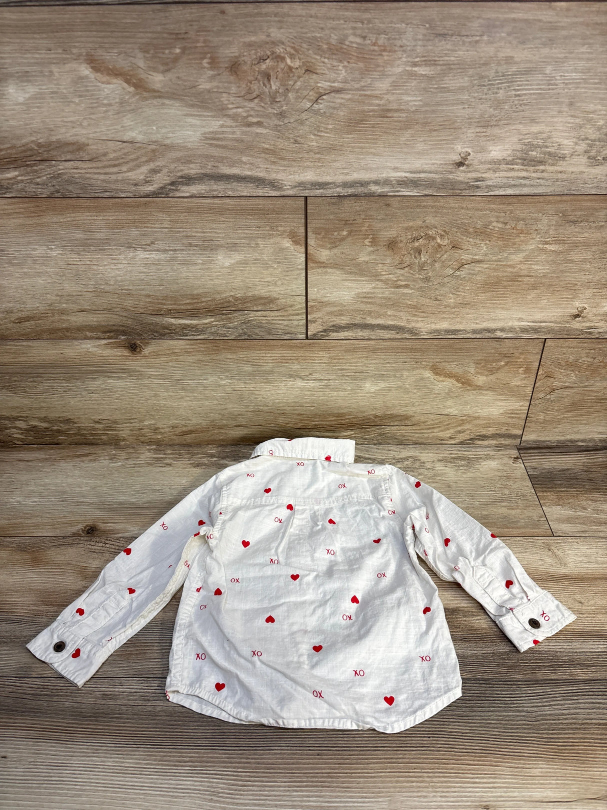 Cat & Jack Heart Print Button Up Shirt White sz 2T
