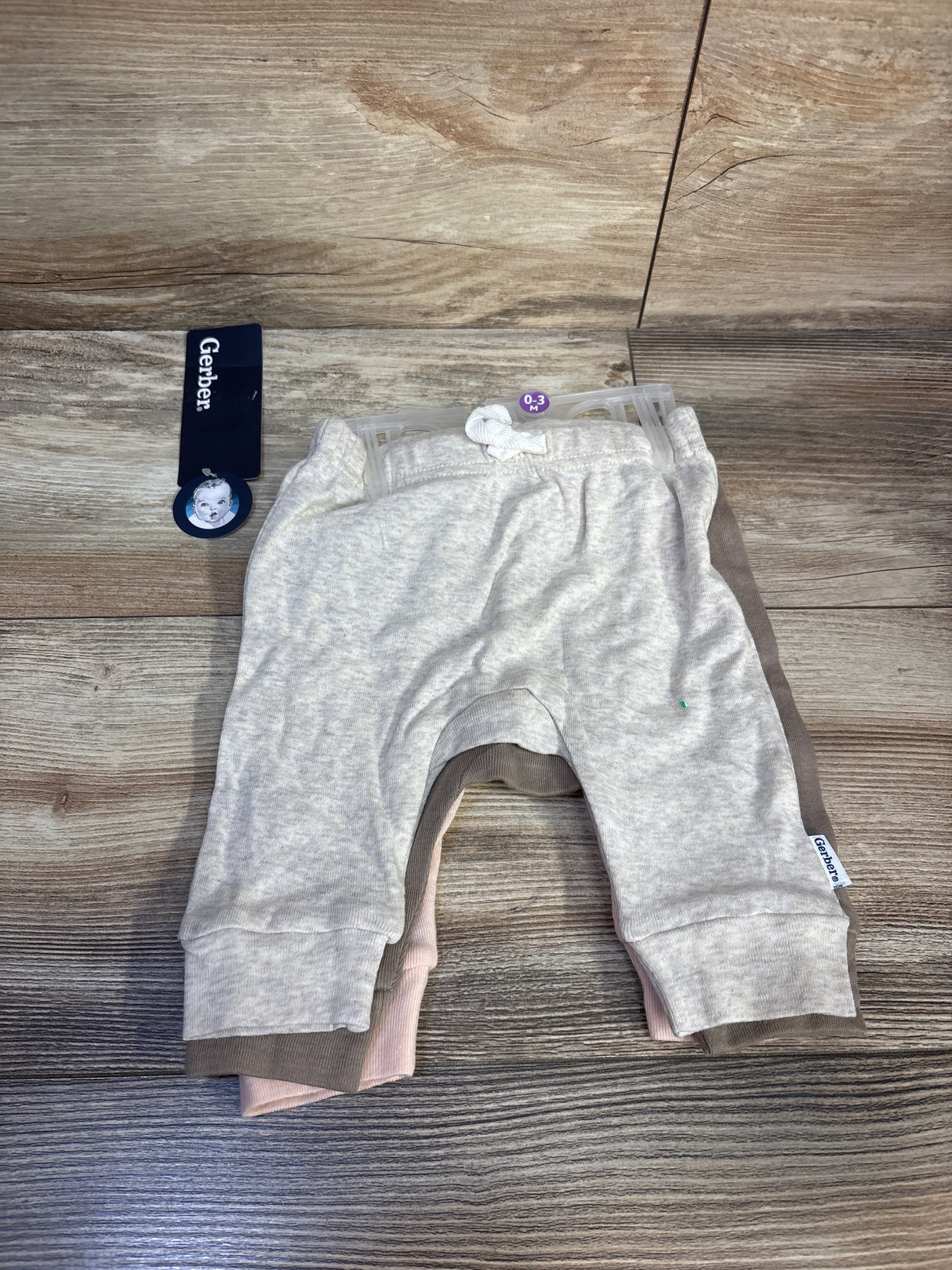 NEW Gerber 3pk Pants Beige sz 0-3m