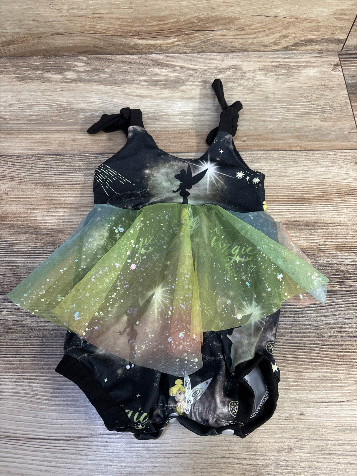 Ken & Co Tinkerbell Tulle Overlay Romper Black sz 9-12m