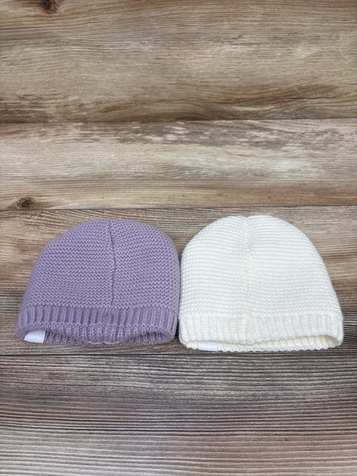 Rugged Bear 2pk Fleece Lined Knit Hats White/Lilac sz 0-6m