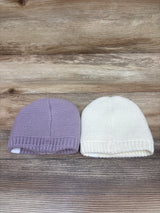 Rugged Bear 2pk Fleece Lined Knit Hats White/Lilac sz 0-6m