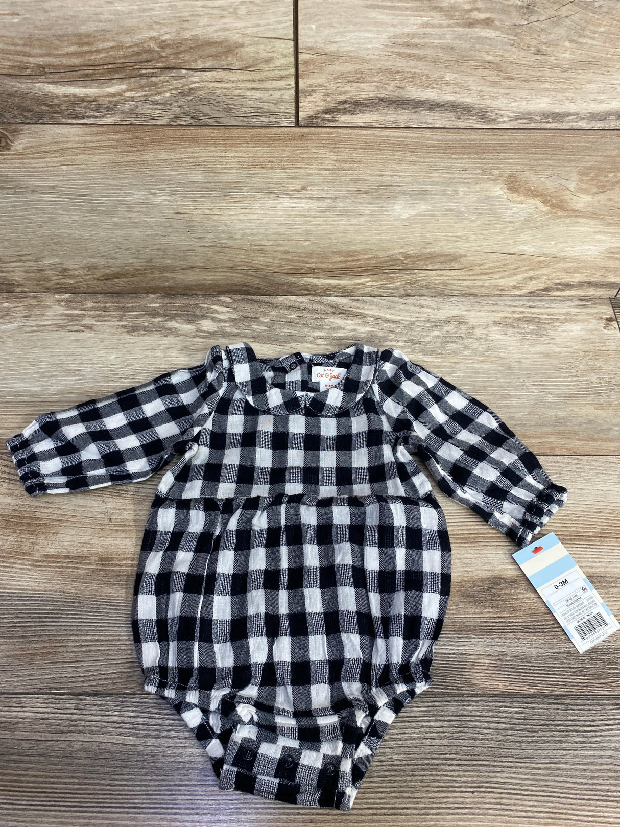 NEW Cat & Jack Buffalo Plaid Bubble Romper Black sz 0-3m