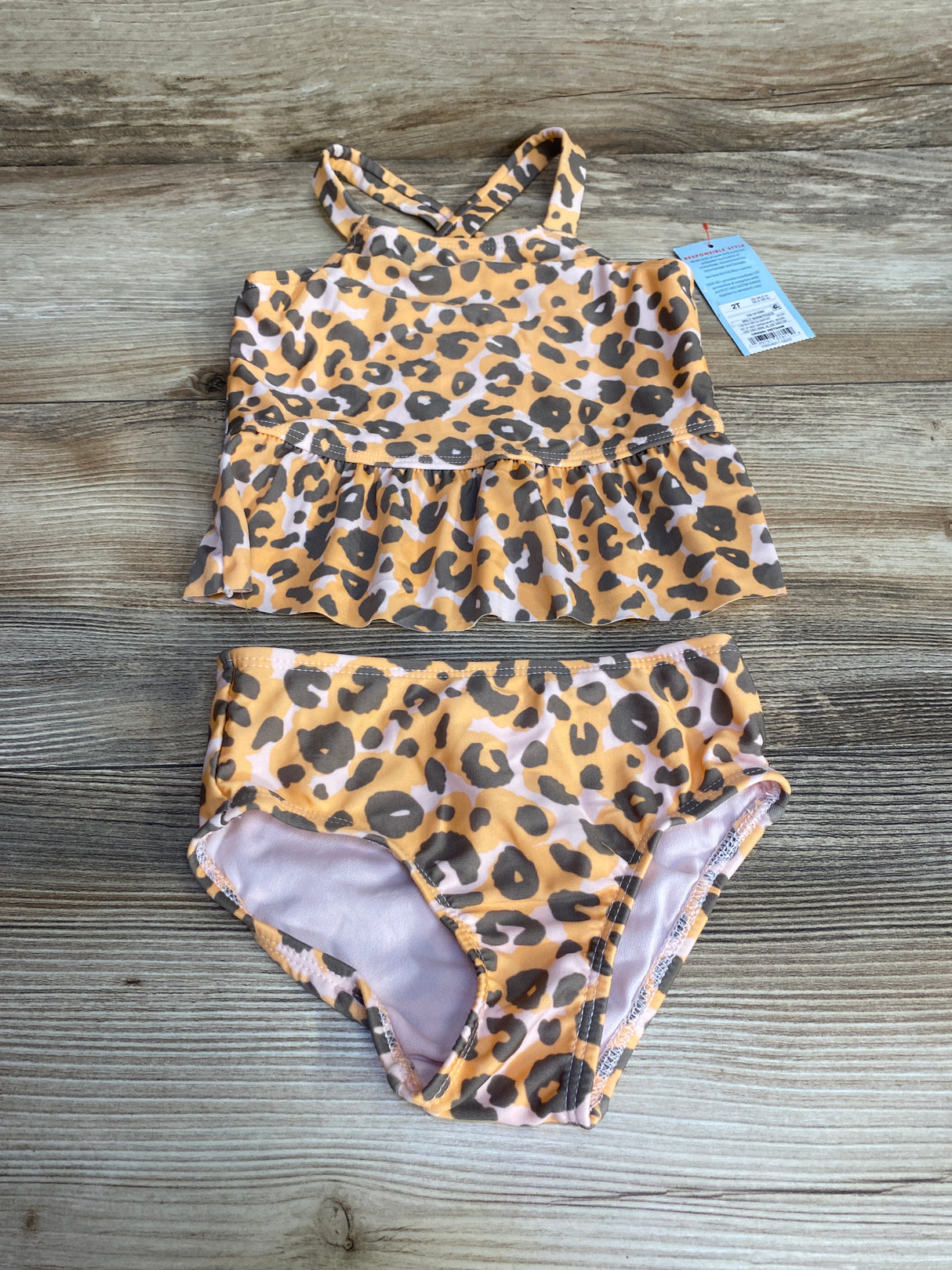 NEW Cat & Jack 2pc Leopard Print Tankini Set Orange sz 2T