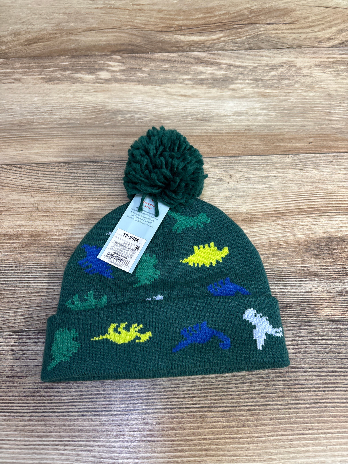 NEW Cat & Jack Knit Dino Beanie, Green sz 12-24m