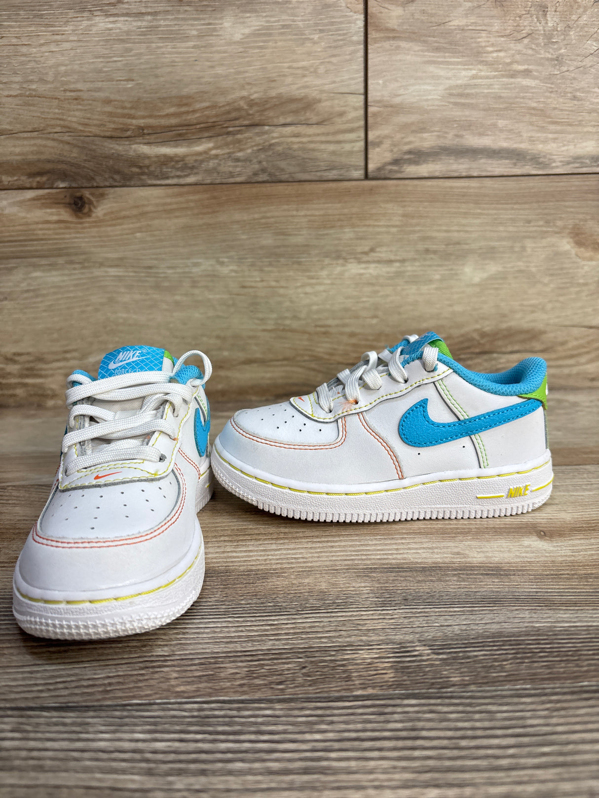 Nike Force 1 LV8 TD 'Rainbow Stitch' Sneakers, White sz 9c