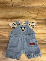 Disney Baby 2pc Mickey Mouse Denim Shortalls Set Grey sz 18m