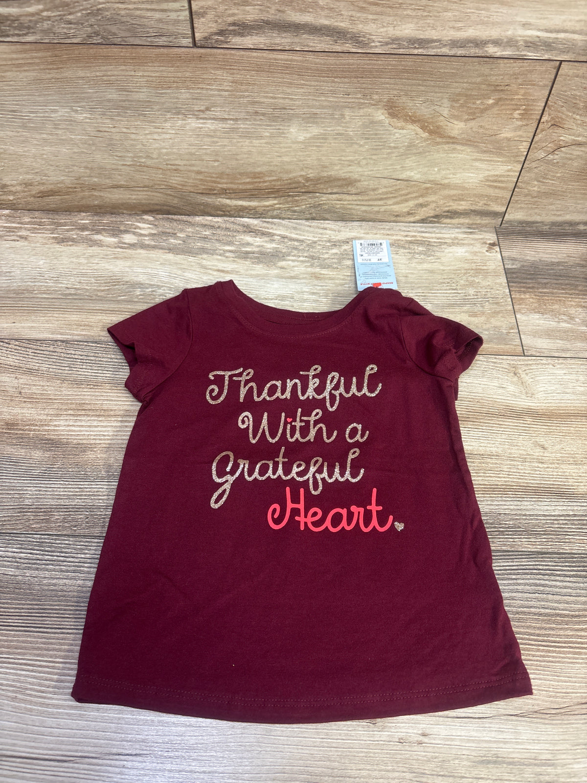 NEW Cat & Jack Thankful Graphic Shirt Burgundy sz 3T