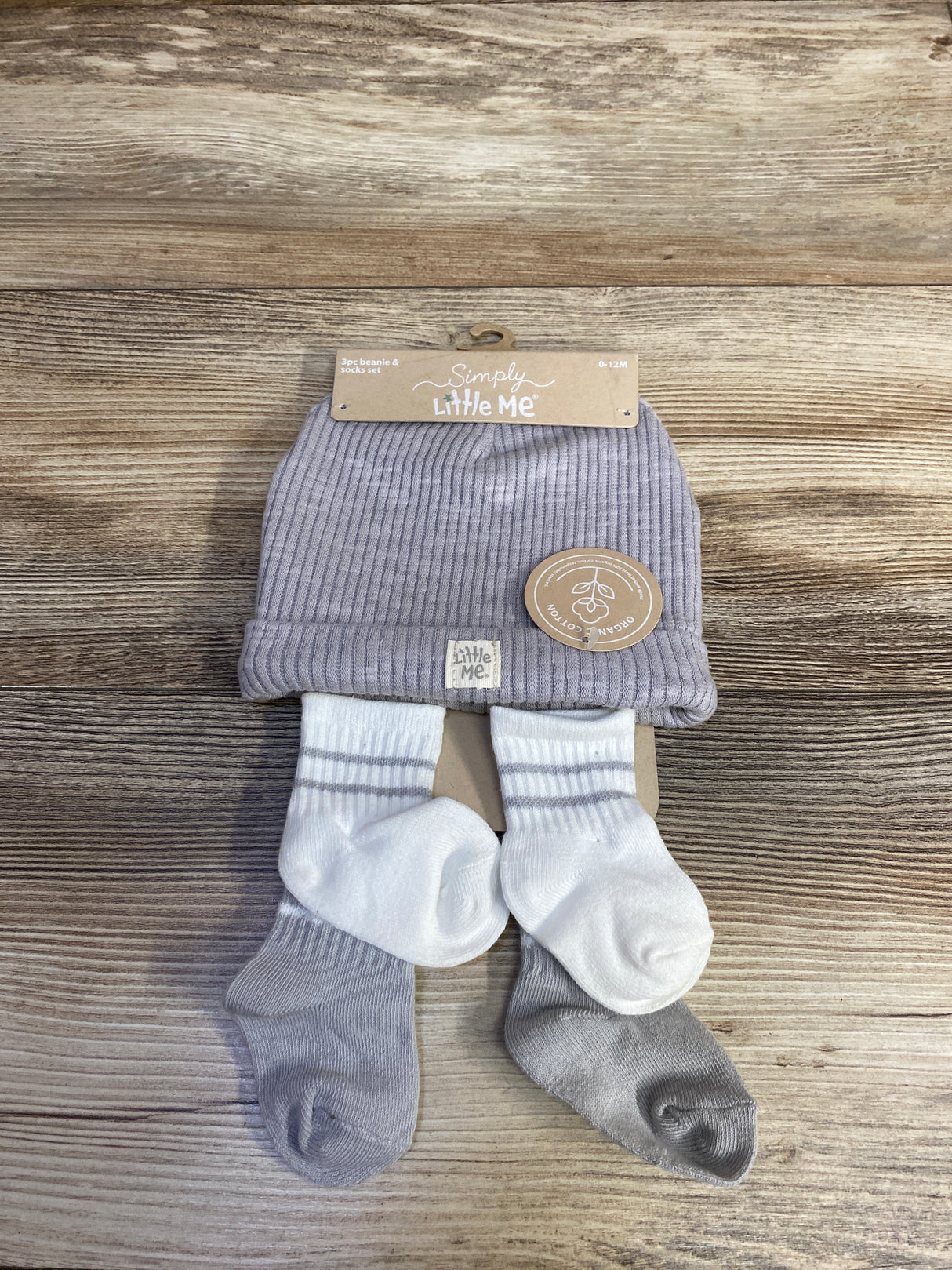 NEW Little Me 3pc Beanie & Socks Set, Grey sz 0-12m