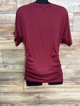 Ekouaer Ruched Short Sleeve Shirt Red sz Medium