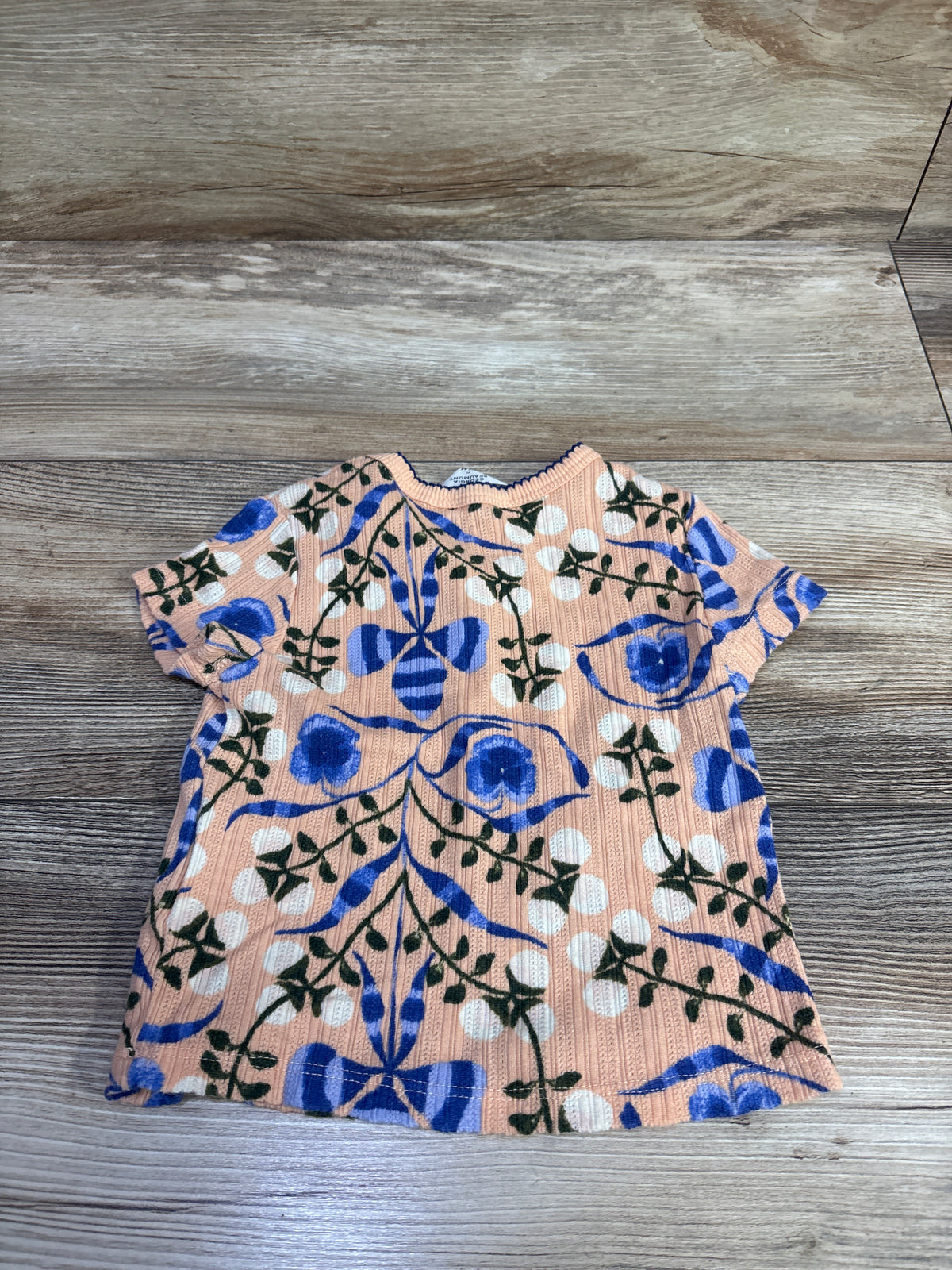 H&M x Georgia Beaumont Pointelle Floral Shirt Peach sz 2T