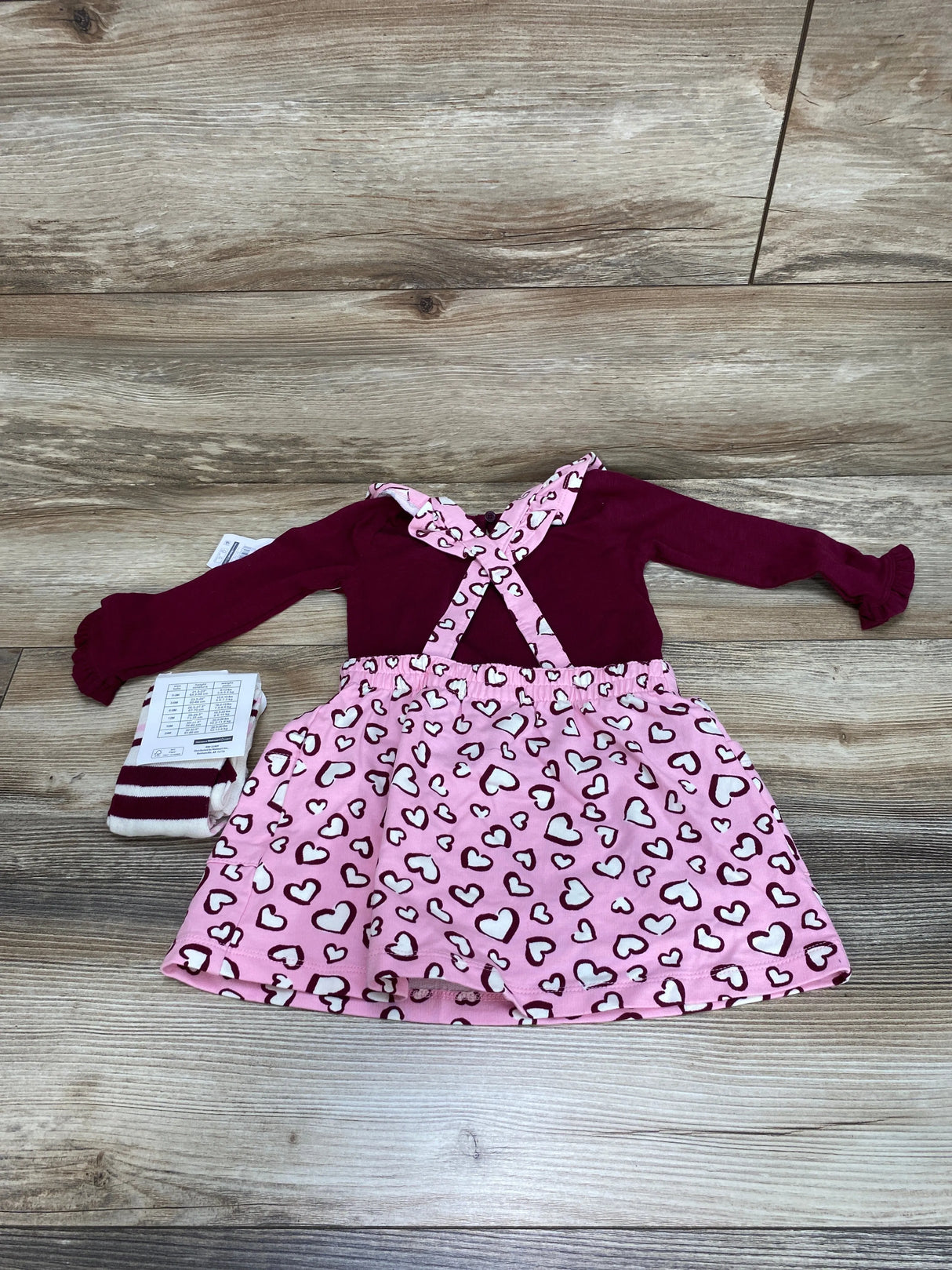 NEW Wonder Nation 3pc Pinafore Dress Set Burgundy sz 18m