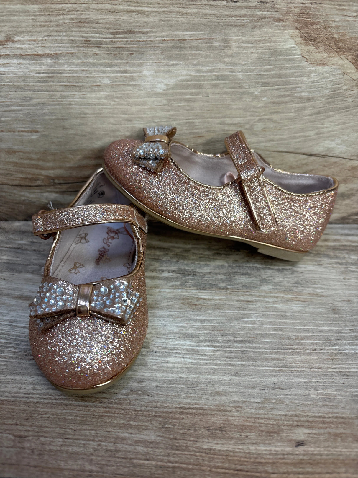 Self Esteem Lil Atavia Glitter Special Occasion Flats Rose Gold sz 6c - Me n Mommy To Be