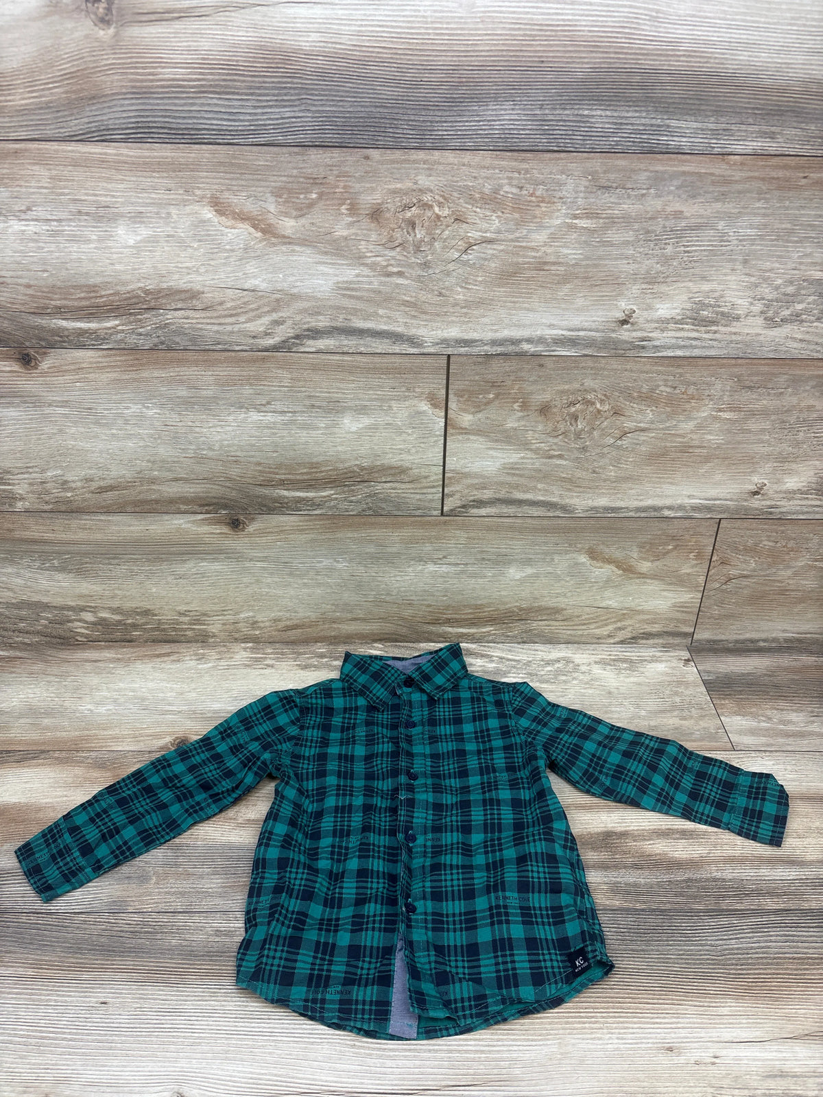 Kenneth Cole Plaid Long Sleeve Button-Up Shirt Green sz 3T