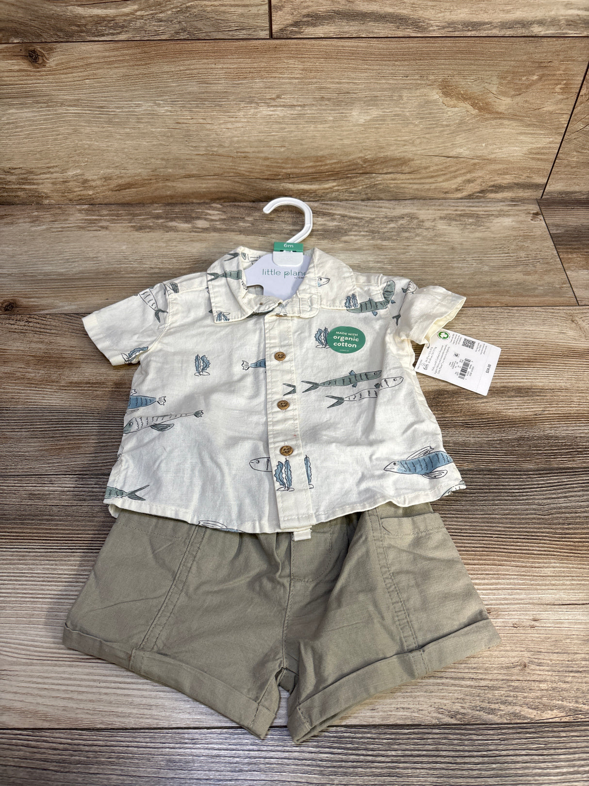 NEW Little Planet 2Pc Organic Fish Print Set Ivory sz 6m