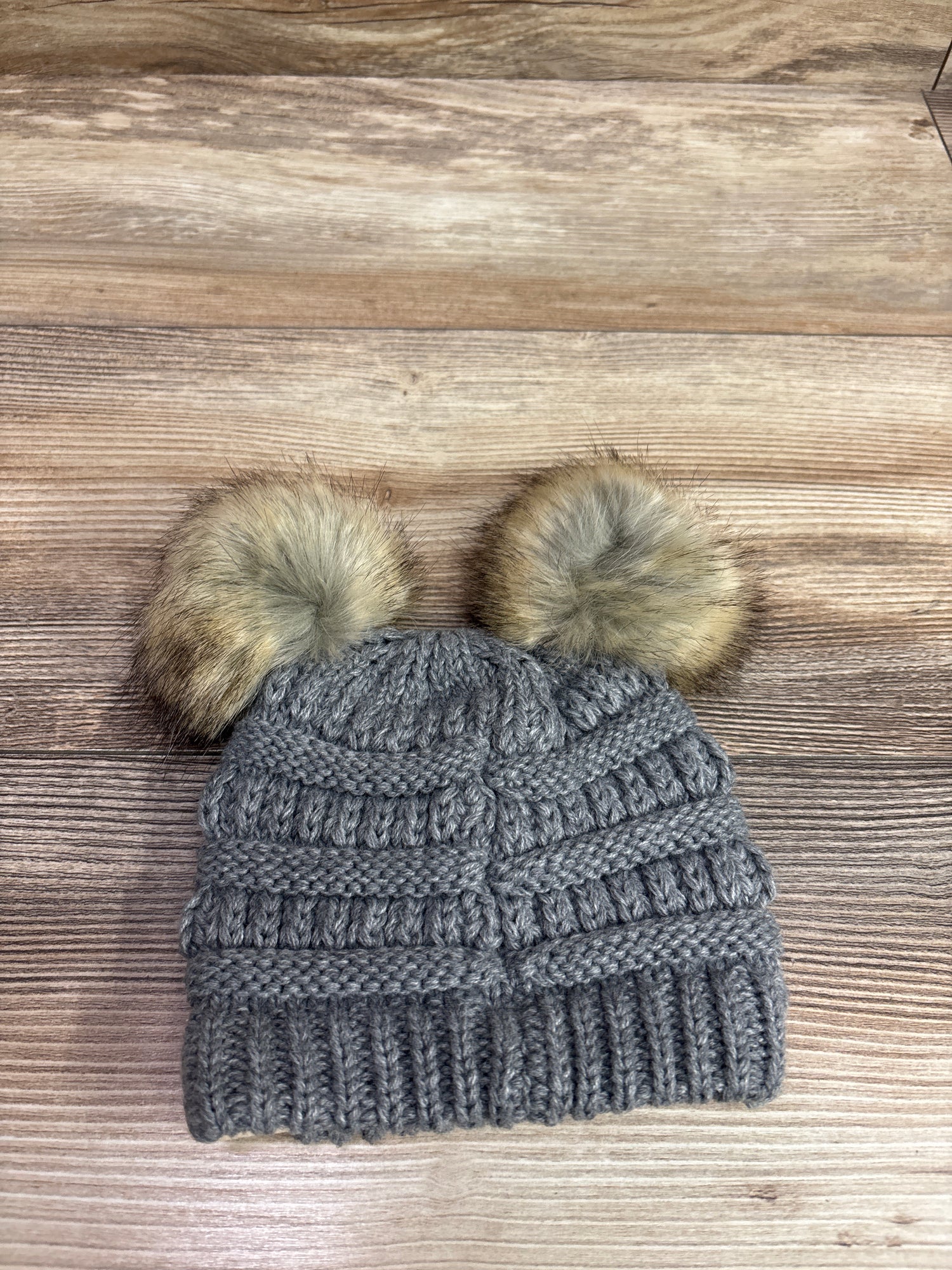 C.C Kids Chunky Knit Pom-Pom Beanie Grey One Size