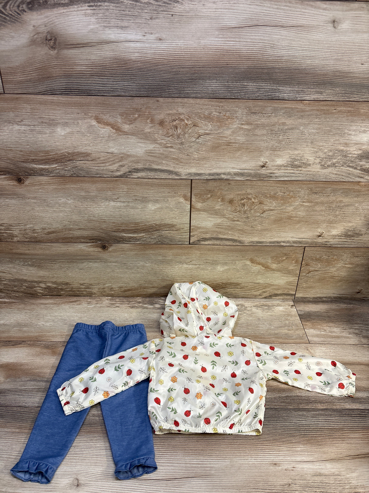 NEW Baby Essentials 2pc Ladybug Windbreaker Jacket & Pants Set Ivory sz 12m