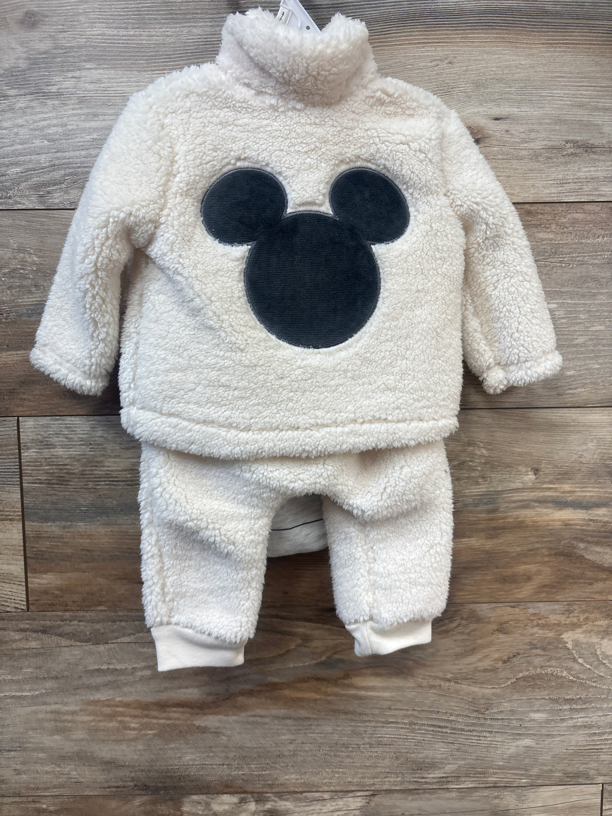 Disney Baby 3pc Mickey Mouse Sherpa Sweatshirt, Bodysuit, & Joggers Cream sz 3/6m