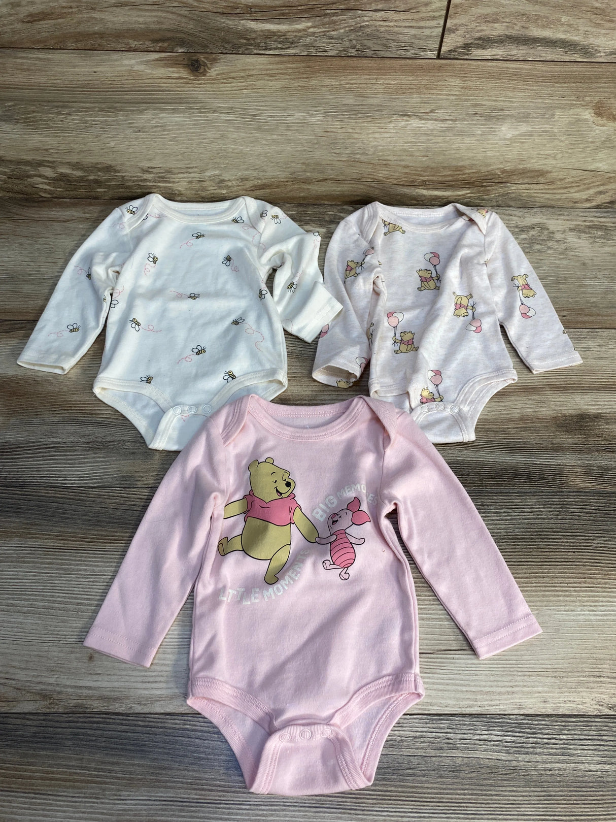 Disney Baby 3pk Long Sleeve Winnie The Pooh Bodysuit Set Pink sz 3-6m