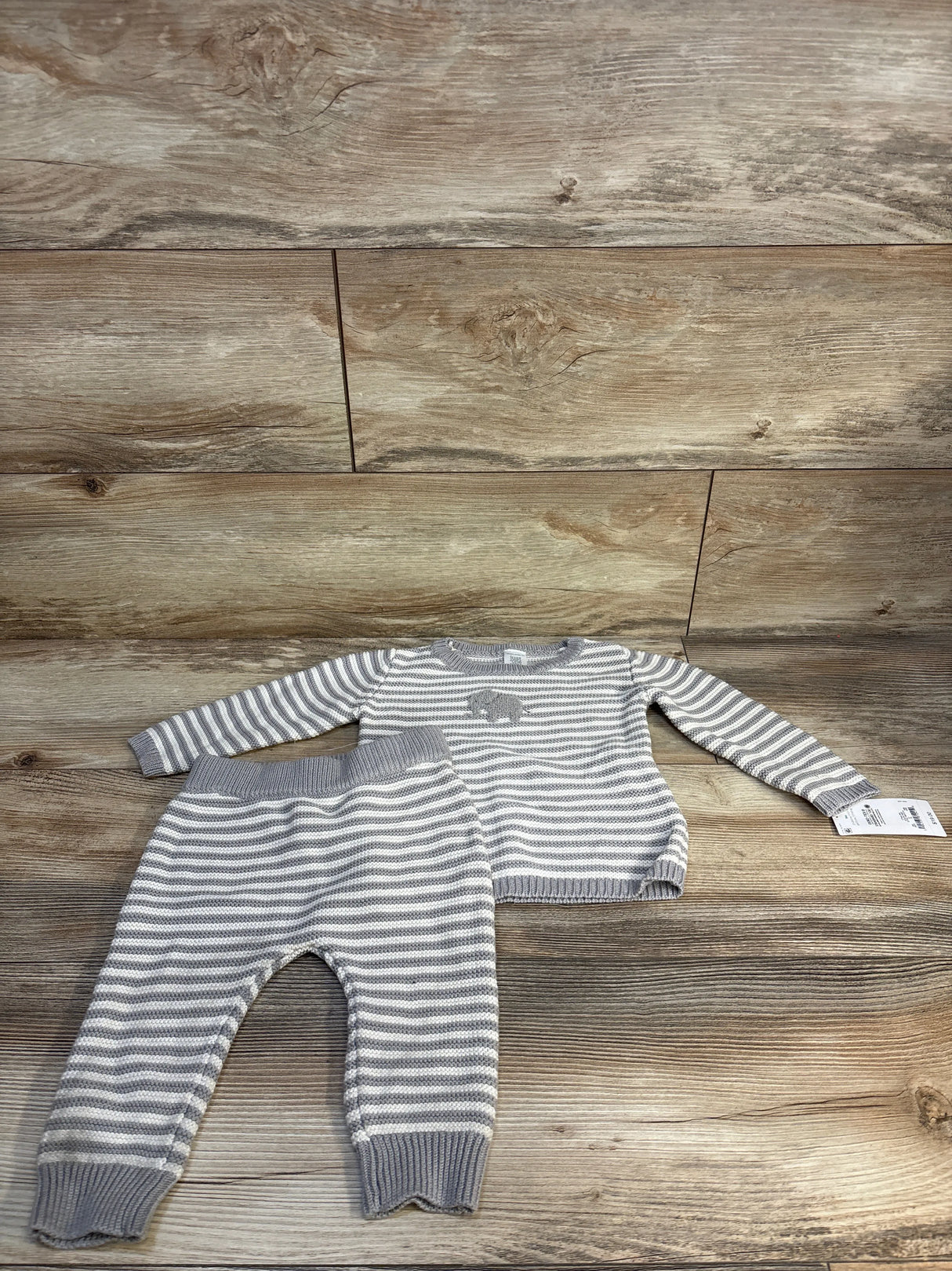 NEW Just One You 2pc Striped Chunky Knit Penguin Sweater & Bottoms Set Grey sz 9m