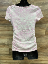 Isabel Maternity Tie-Dye V-Neck Ruched Shirt Pink sz Medium
