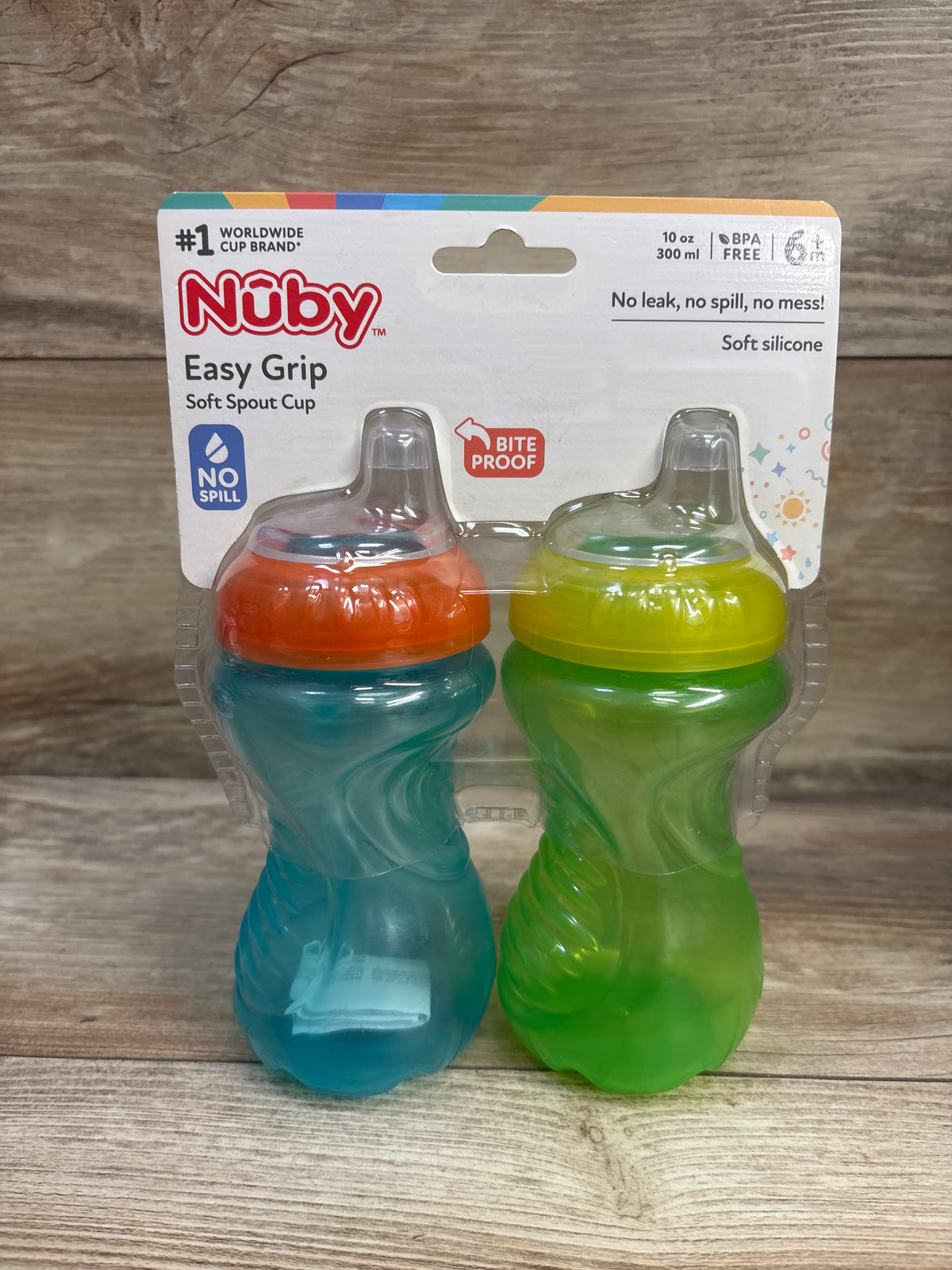 NEW Nuby Easy Grip Soft Spout Cups 2pk Green/Blue 10oz