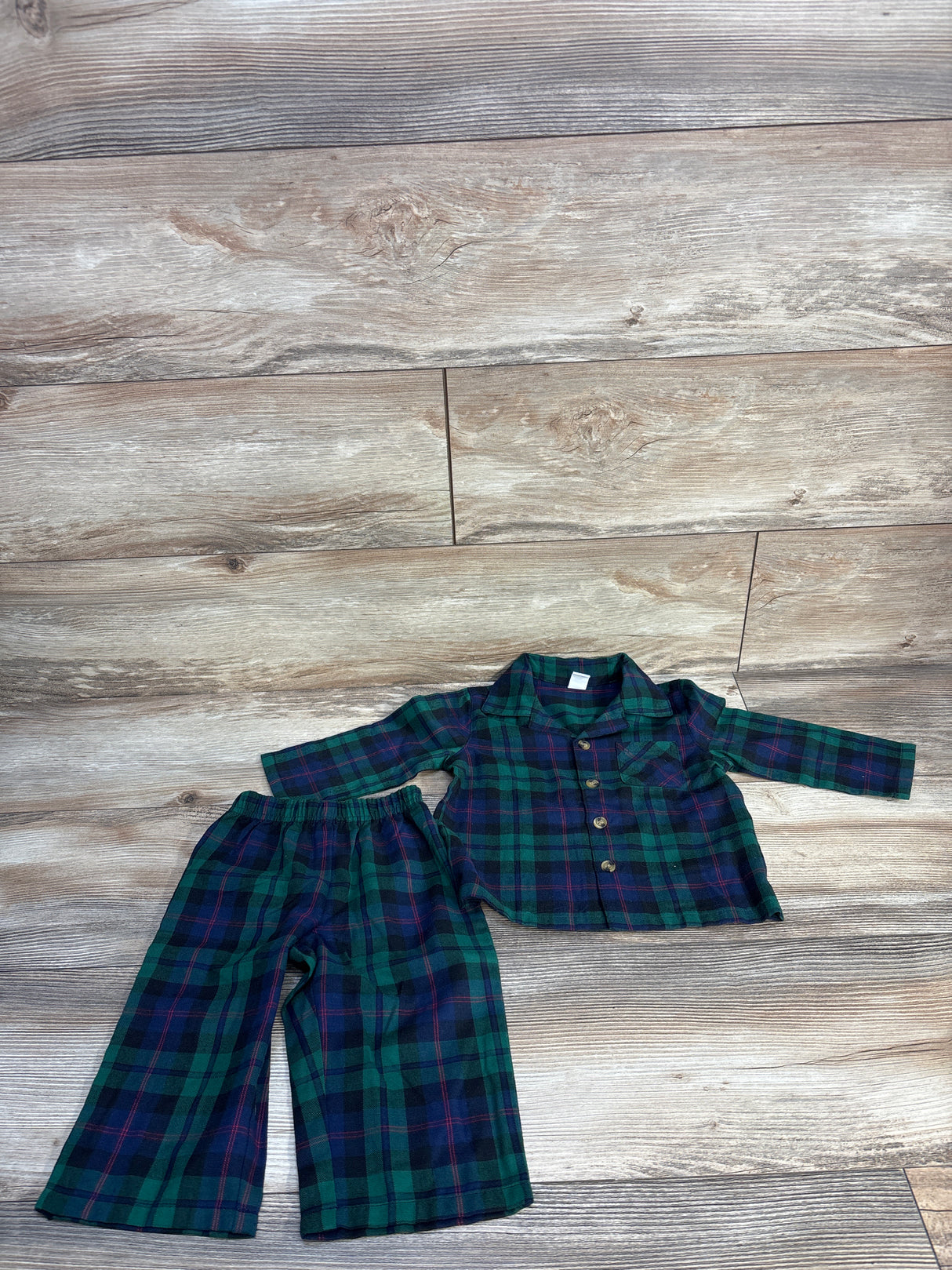 Old Navy 2pc Plaid Flannel & Pull On Pants Pajama Set Green sz 12-18m