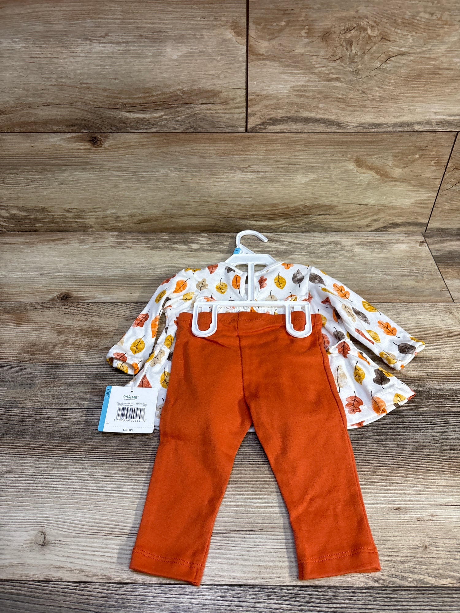 NEW Little Me 2pc Leaf Print Long Sleeve Top & Pants Set White sz 6m