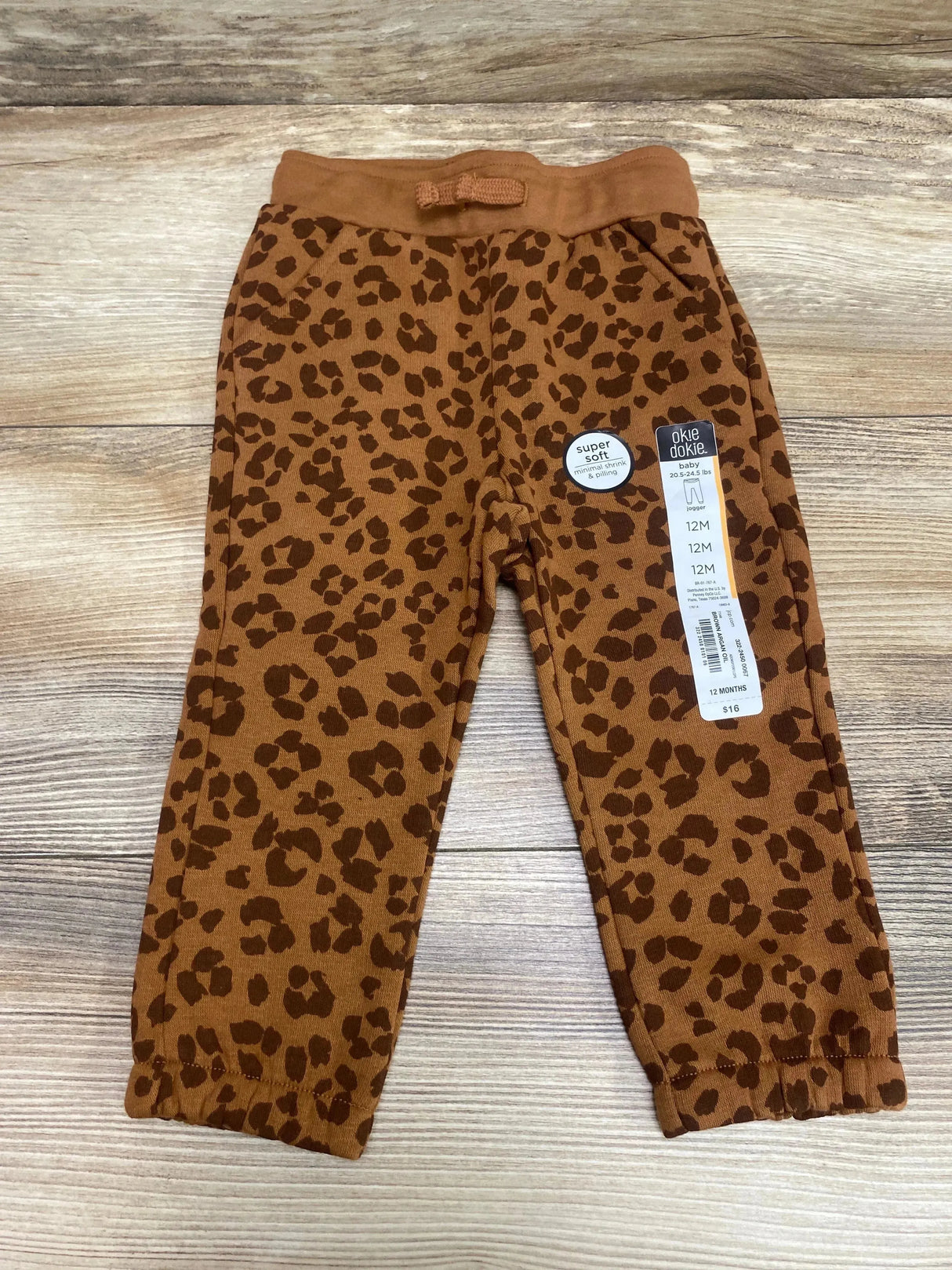 NEW Okie Dokie Brown Leopard Print Jogger Pant sz 12m