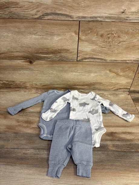 Just One You 3pc Striped Rhino Bodysuit & Pants Blue/White sz Newborn - Me n Mommy To Be
