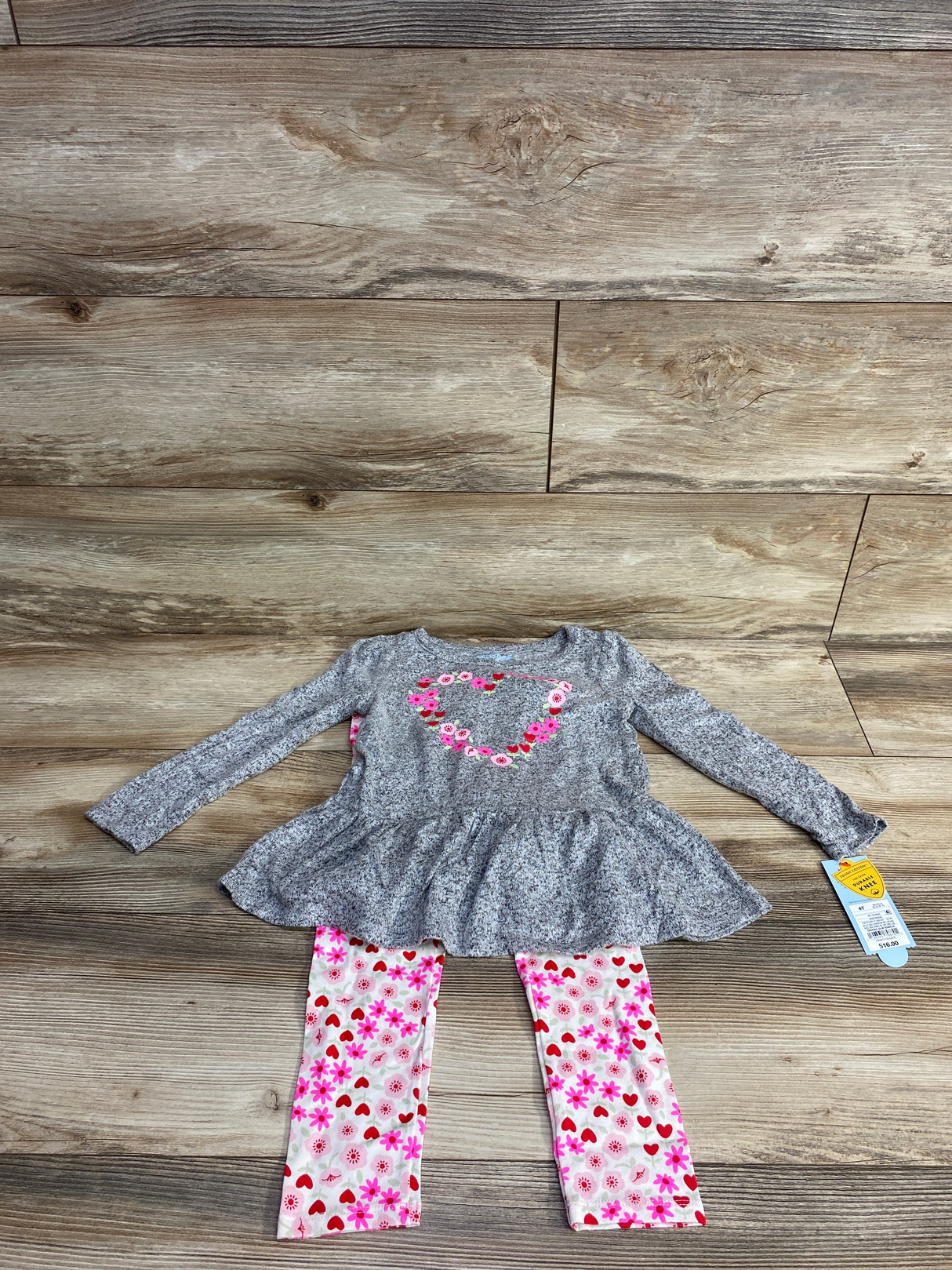 NEW Cat & Jack 2pc Floral Peplum Shirt & Bottoms Set Grey sz 4T
