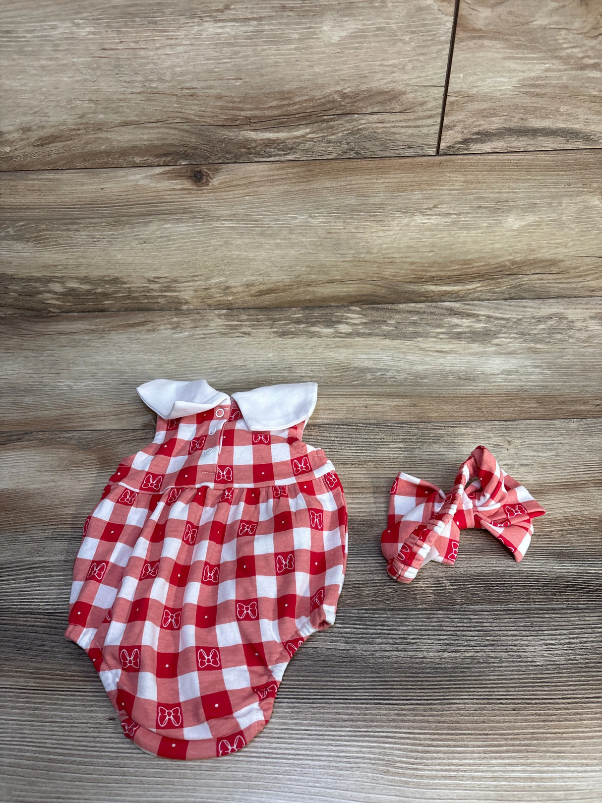 Disney Baby 2pc Gingham Bubble Romper & Headband Set Red sz Newborn
