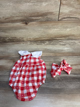 Disney Baby 2pc Gingham Bubble Romper & Headband Set Red sz Newborn