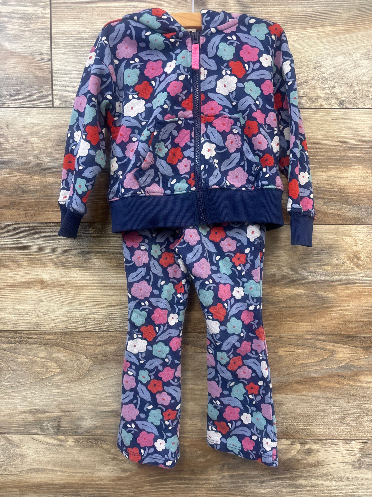 Epic Threads 2pc Floral Full-Zip Jacket & Joggers Set Navy sz 2T