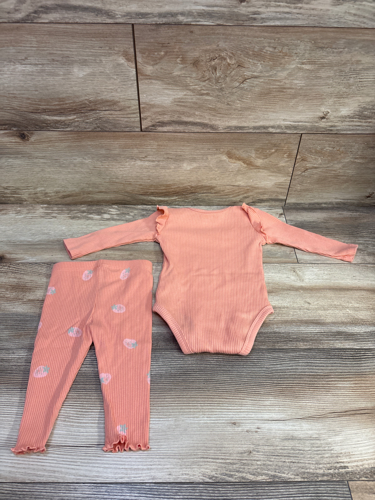 Pekkle 2pc Ribbed Bodysuit & pants Set Coral sz 6m