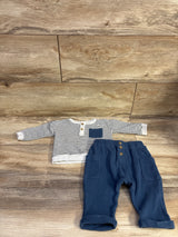 Miniclasix 2pc Striped Henley Shirt & Pants Set Grey sz 6-9m