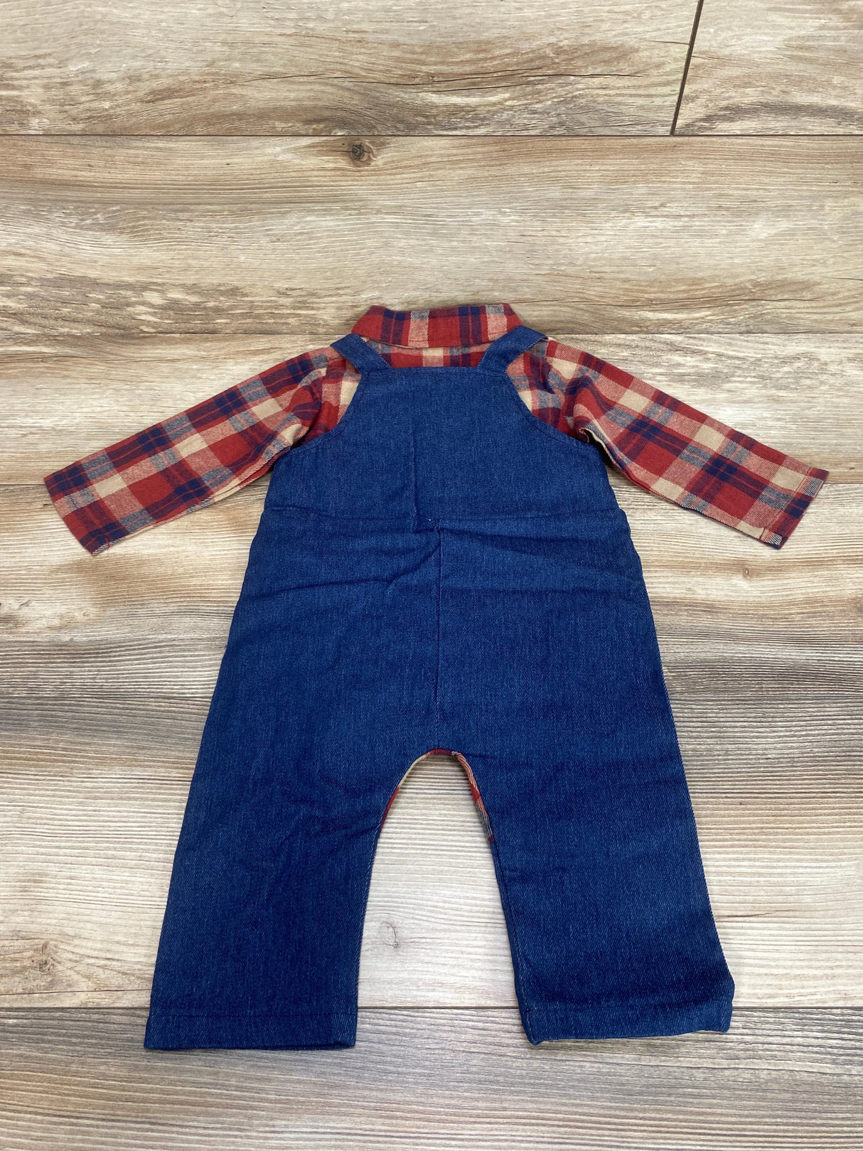 2pc Plaid Bodysuit & Overalls Red sz 6-9m