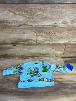 Light blue kids long sleeve shirt with Buzz Lightyear cartoon print and letter B patch