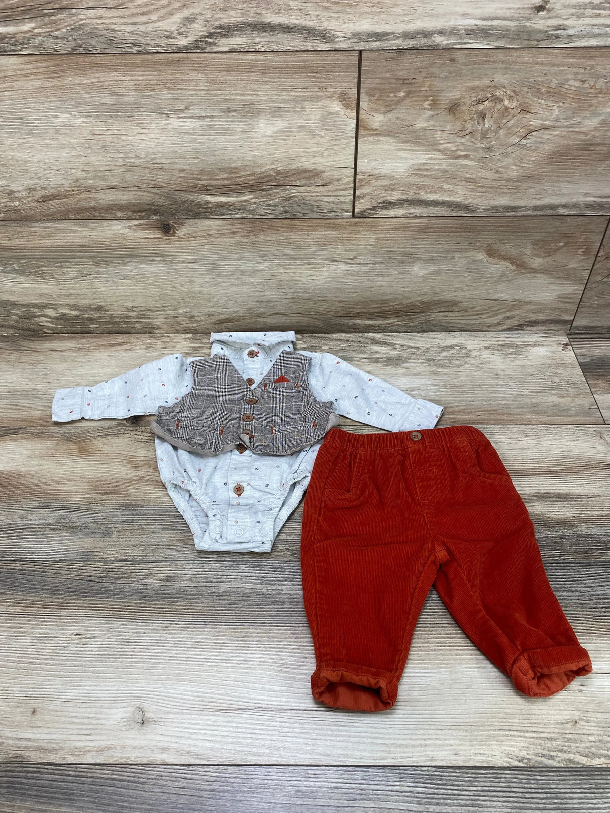 Little Lad 2pc Button Up Bodysuit & Pants Grey sz 0-3m