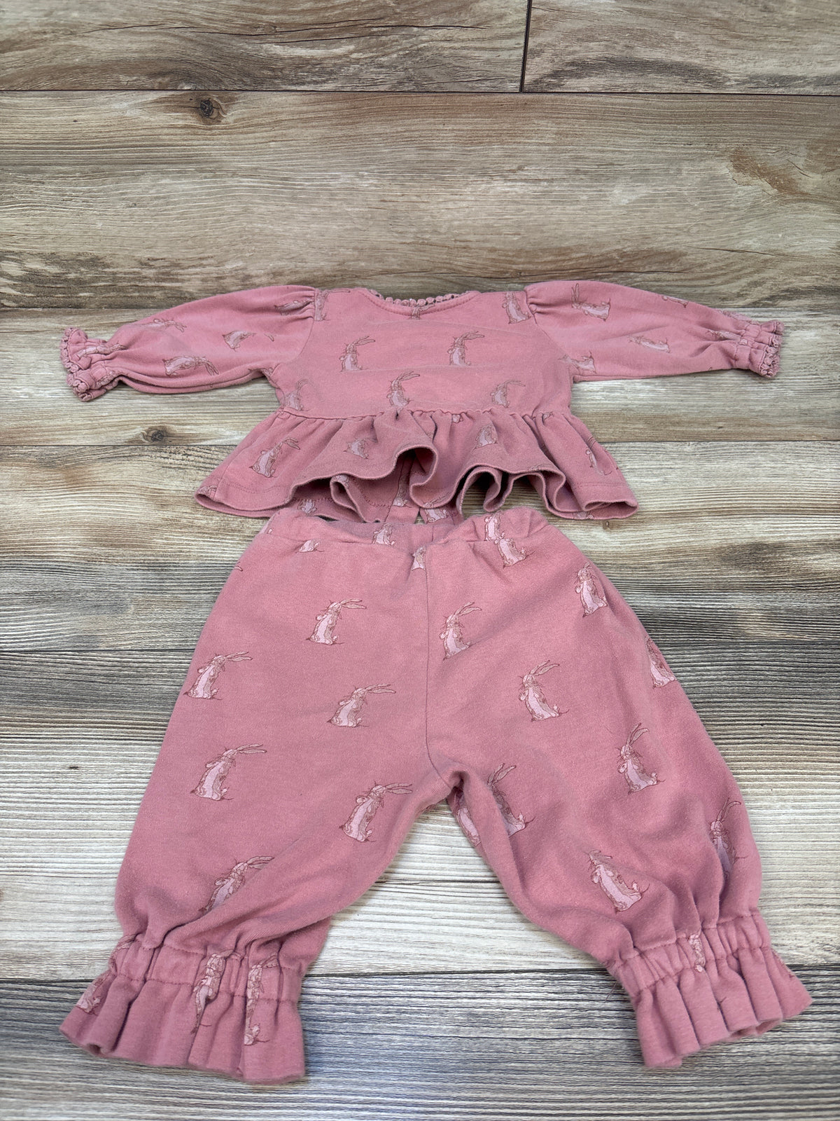 Kate Quinn 2pc Long Sleeve Peplum Top & Pants Set Pink sz 6-12m
