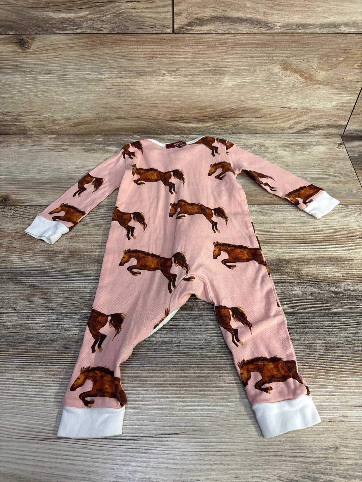 Milkbarn Natural Horse Organic Zipper Pajama Pink sz 6-9m