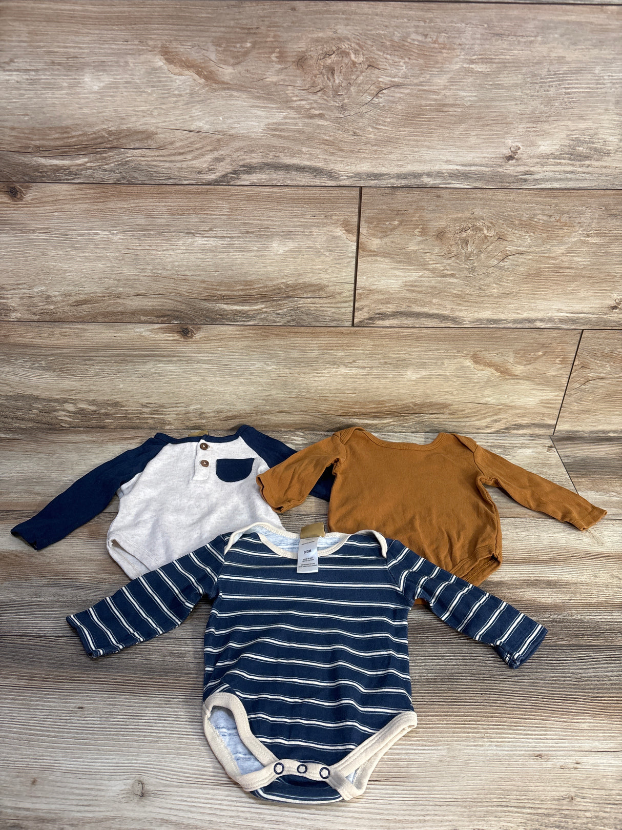 Mario Lopez 3pk Long Sleeve Bodysuits Blue sz 0/3m