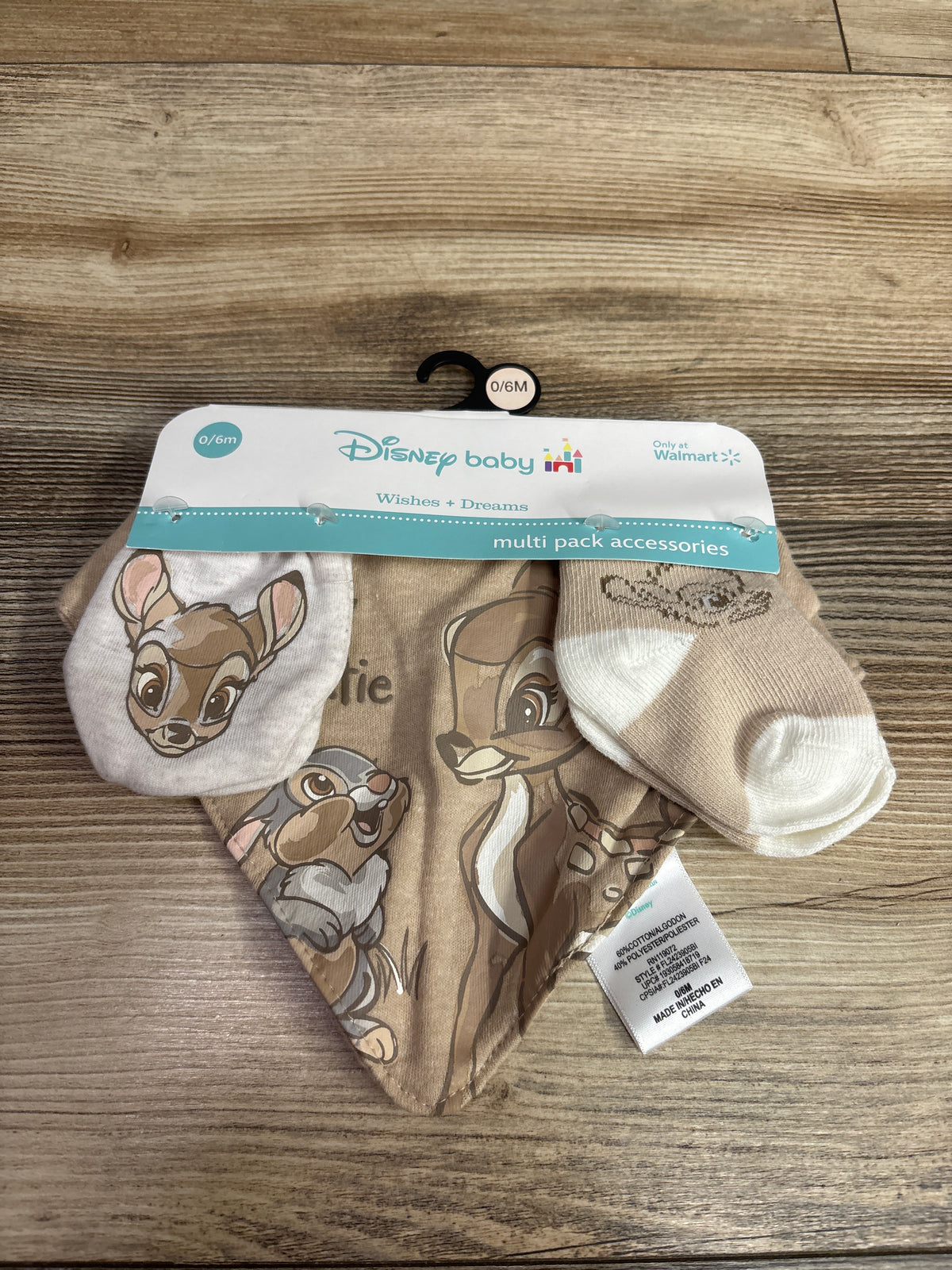 NEW Disney Baby 3pc Bambi Bandana Bib, Mittens, & Socks Set sz 0/6m