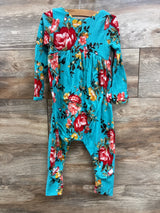 Ribbed Floral Open Back Jumpsuit Turquoise sz 2T