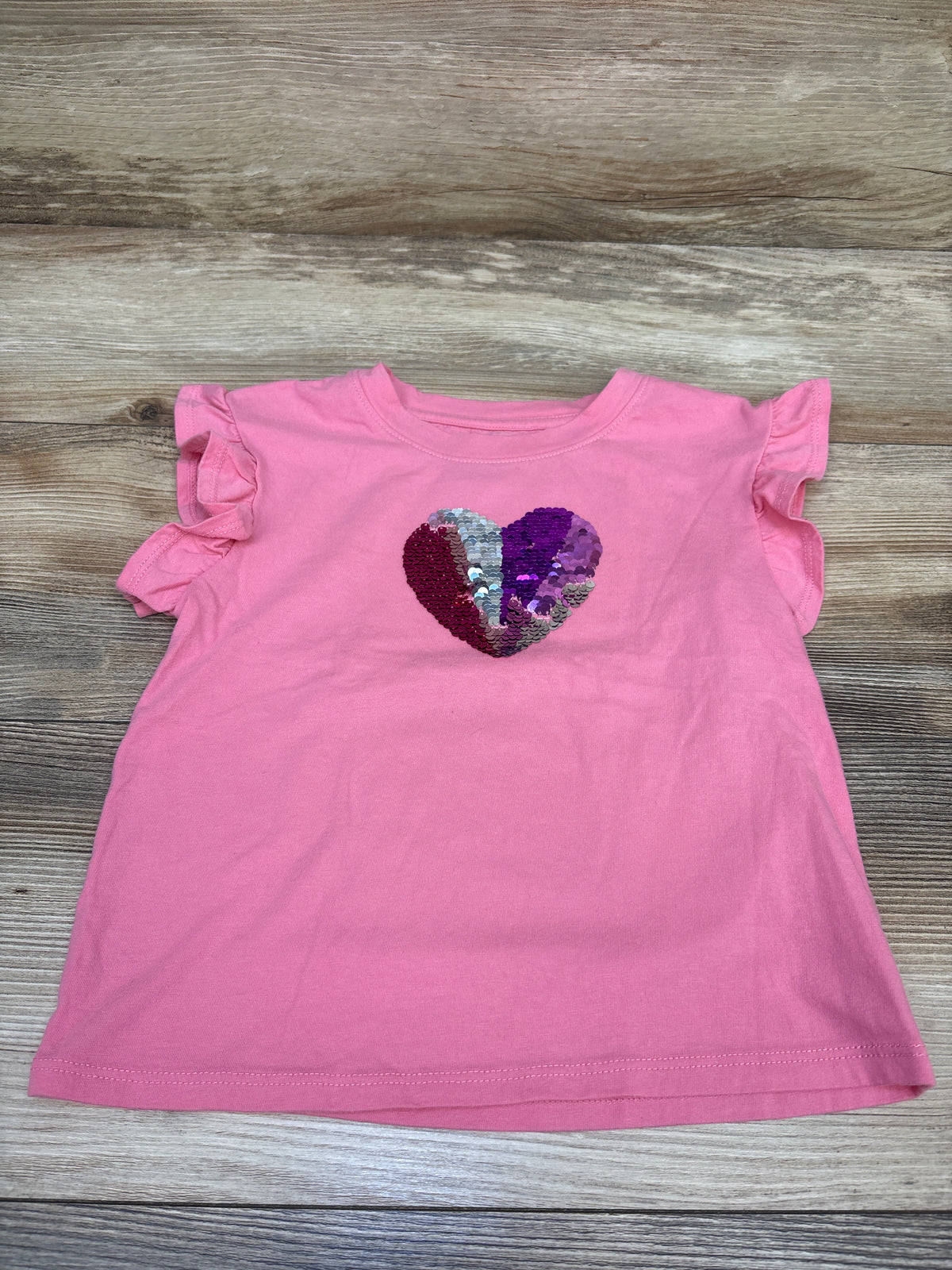 Cat & Jack Reversible Sequin Heart Shirt Pink sz 4/5T
