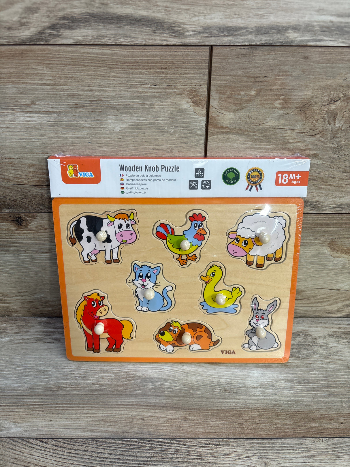 NEW Viga Wooden Knob Puzzle - Animals 8pc