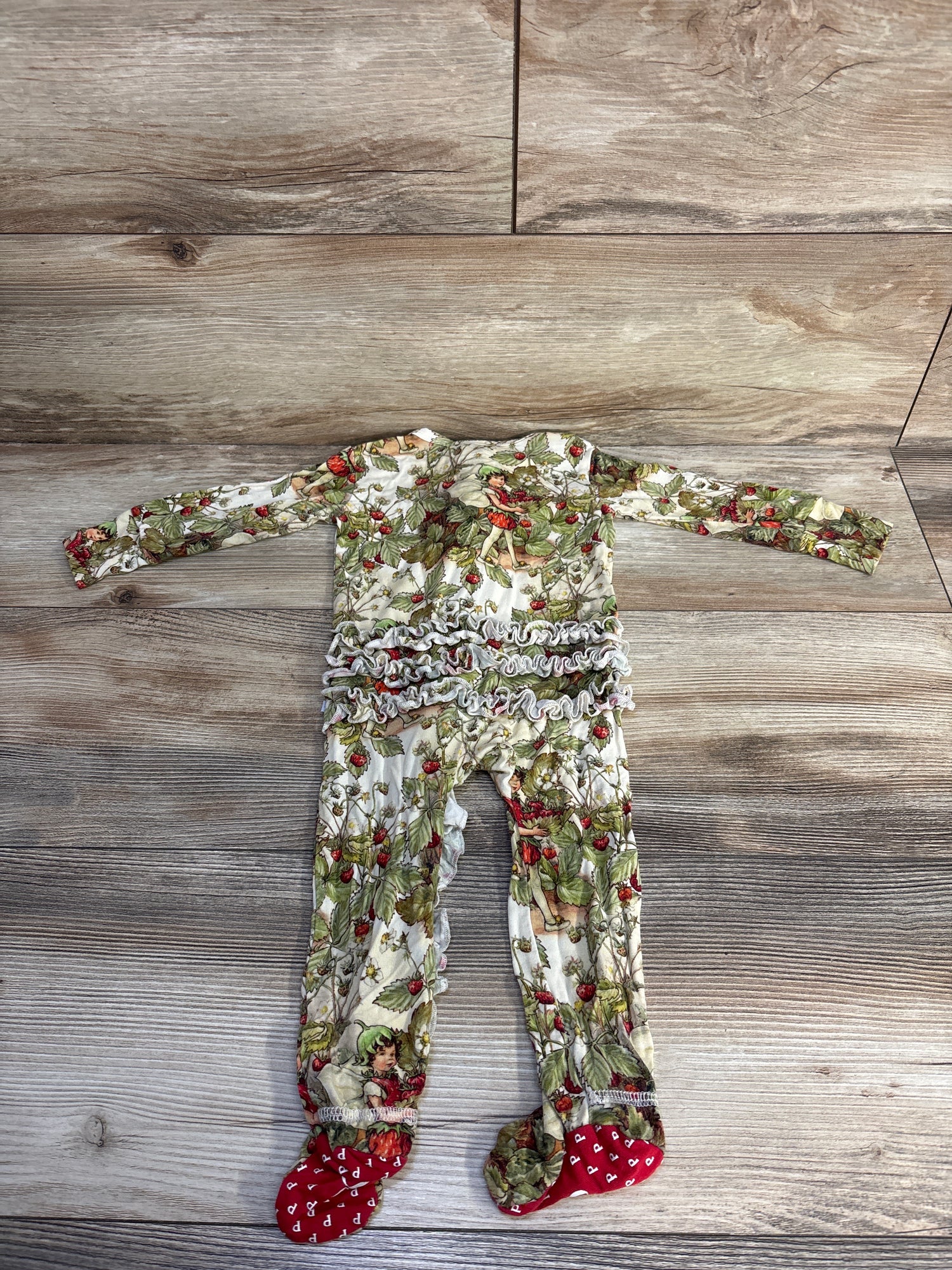Flower Fairies x Posh P 'Strawberry Fairies' Footie Ruffled Zippered 1pc Green sz 6-9m