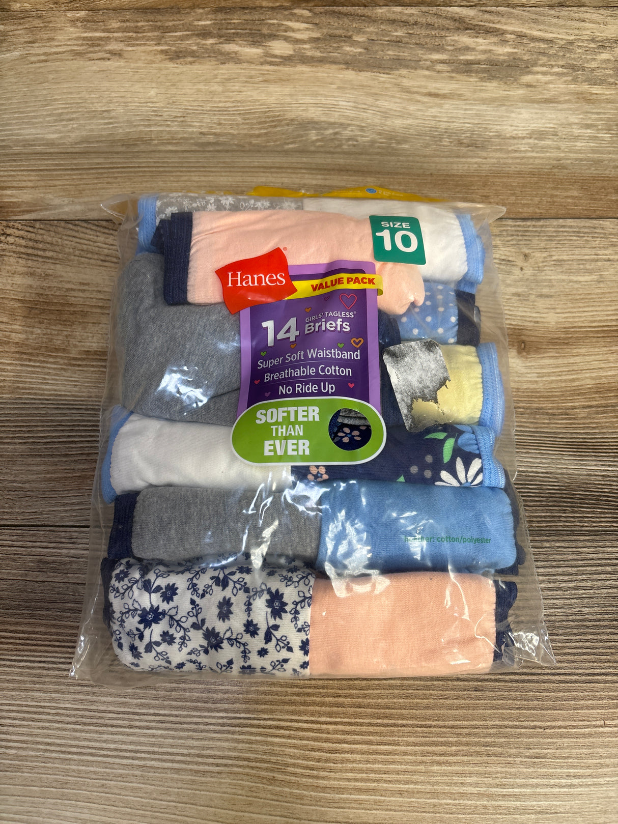 NEW Hanes Girls' Tagless Brief Underwear 14pk sz 10
